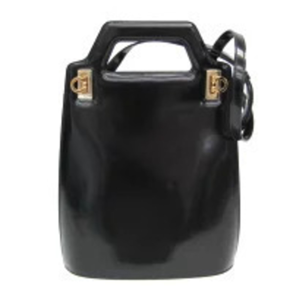 Salvatore Ferragamo Gancini Wanda Leather 2Way Shoulder Bag Black